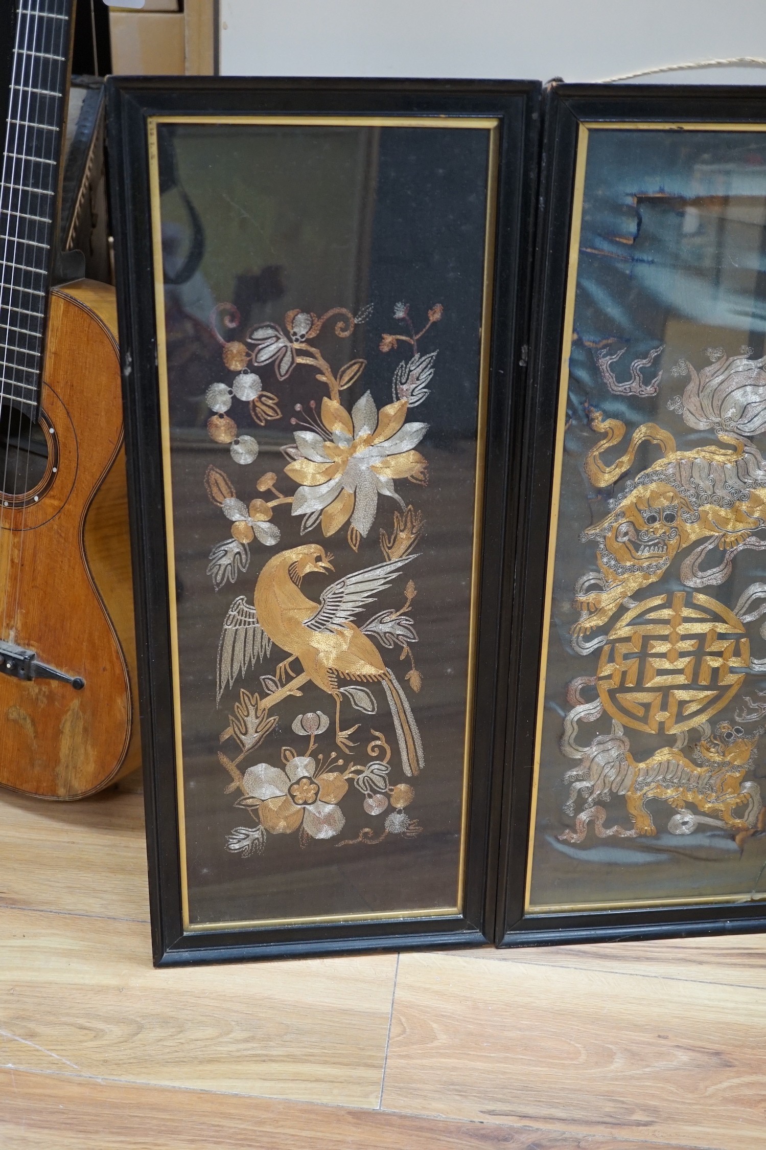 A group of four Chinese silkwork panels
